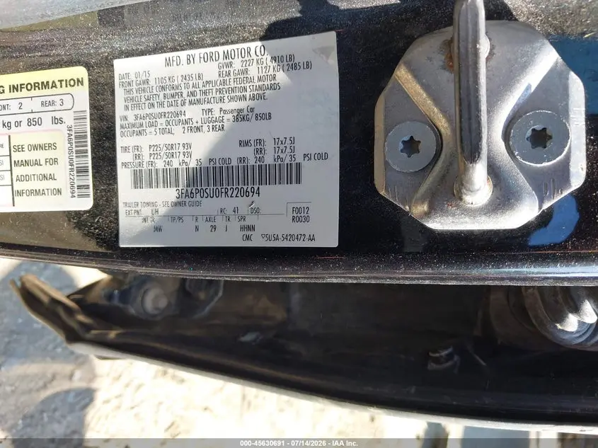 2015 FORD FUSION ENERGI TITANIUM