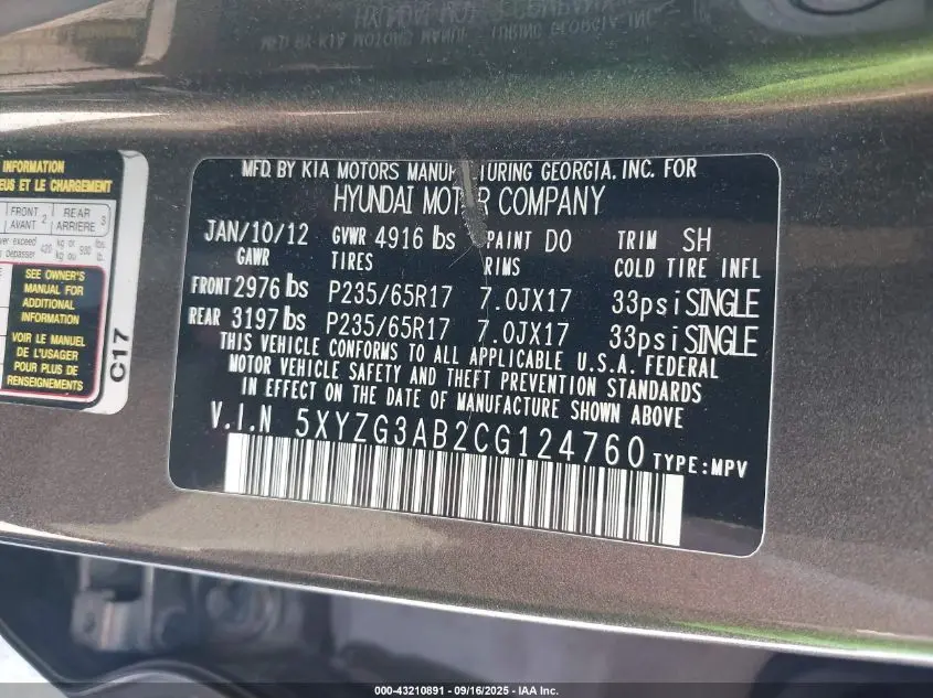 2012 HYUNDAI SANTA FE GLS