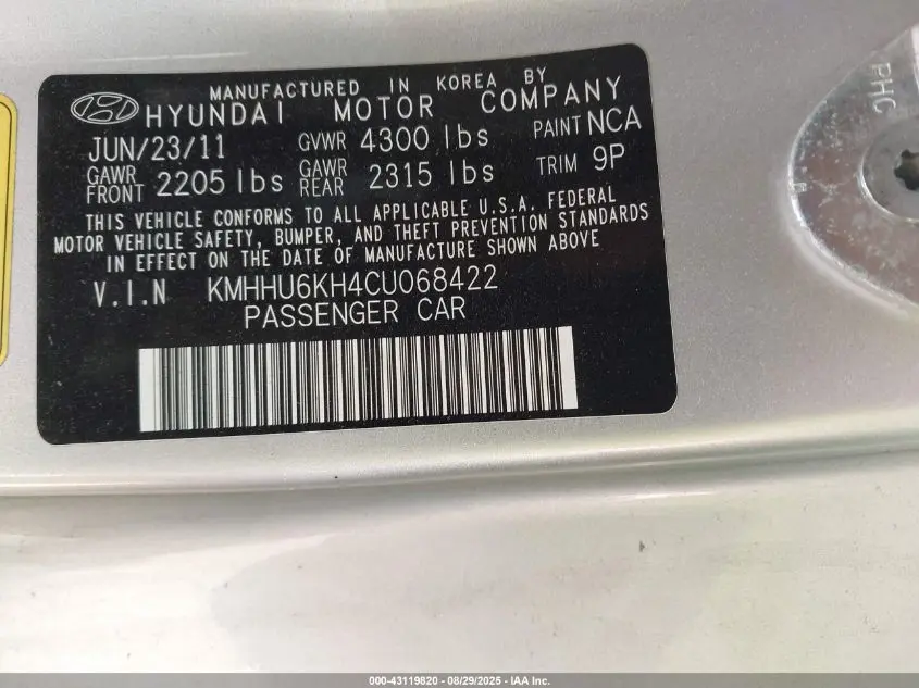 2012 HYUNDAI GENESIS 3.8 TRACK