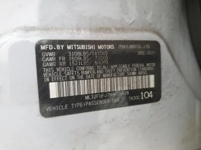 2022 MITSUBISHI MIRAGE G4 ES  