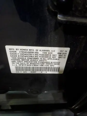 2015 HONDA PILOT TOURING  