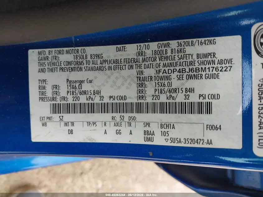 2011 FORD FIESTA SE
