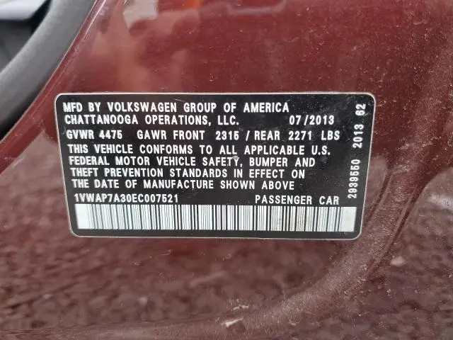 2014 VOLKSWAGEN PASSAT S  