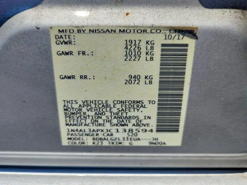 2018 NISSAN ALTIMA 2.5 S  