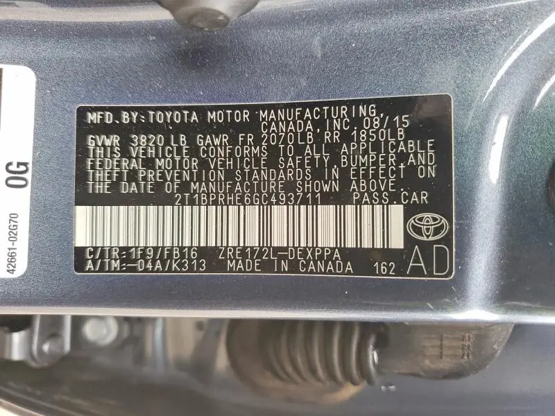 2016 TOYOTA COROLLA LE ECO PLUS  