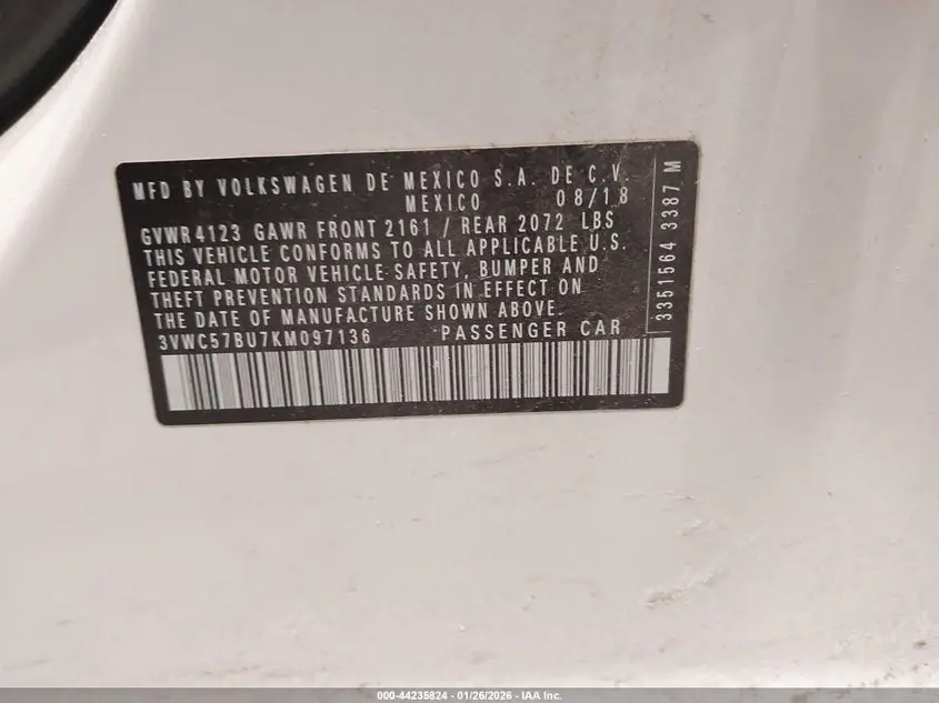 2019 VOLKSWAGEN JETTA 1.4T R-LINE/1.4T S/1.4T SE