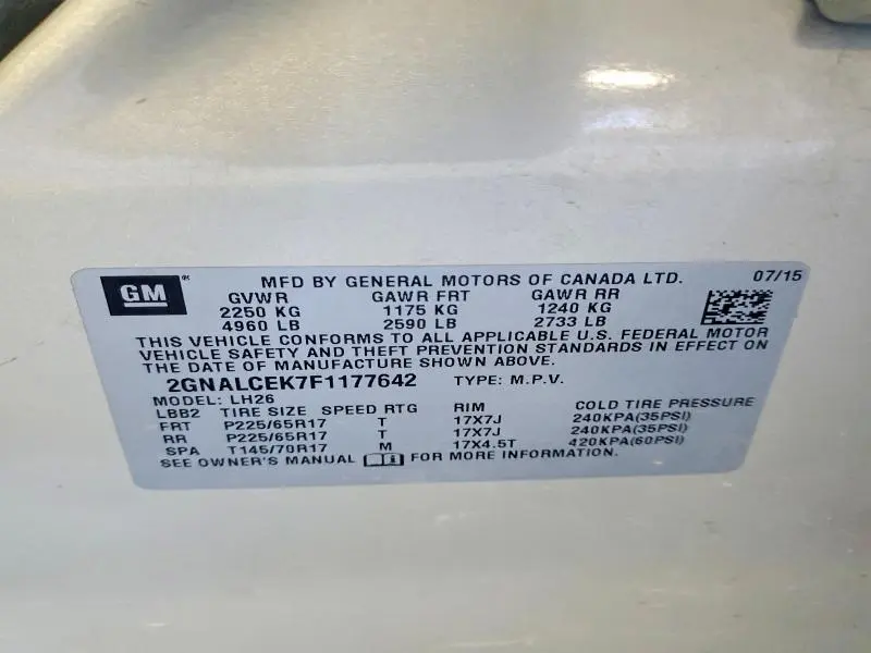 2015 CHEVROLET EQUINOX LT  