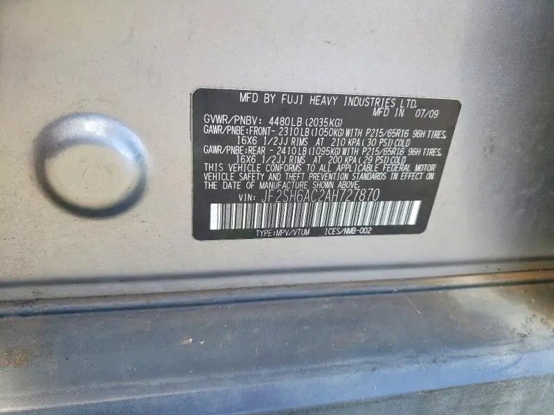 2010 SUBARU FORESTER 2.5X  