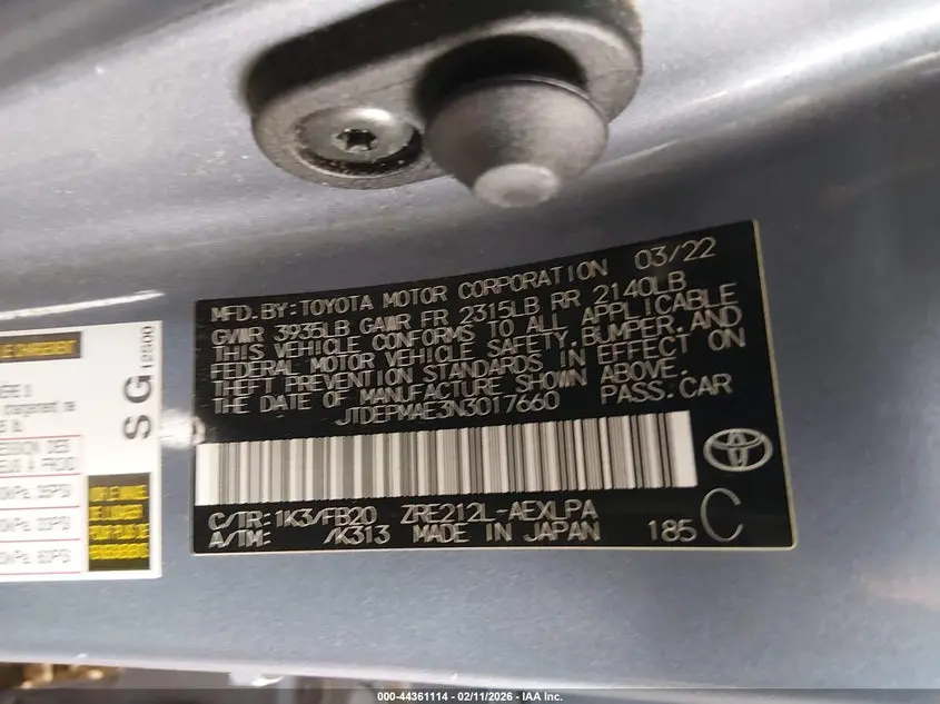 2022 TOYOTA COROLLA LE