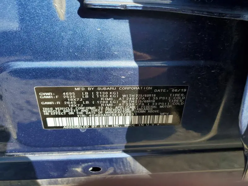 2019 SUBARU OUTBACK 2.5I LIMITED  