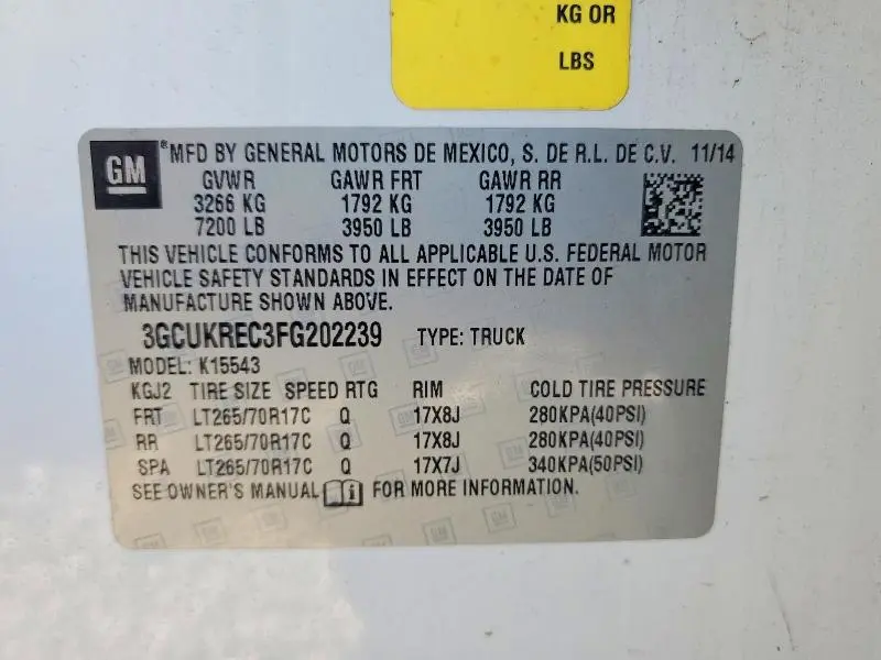 2015 CHEVROLET SILVERADO K1500 LT  