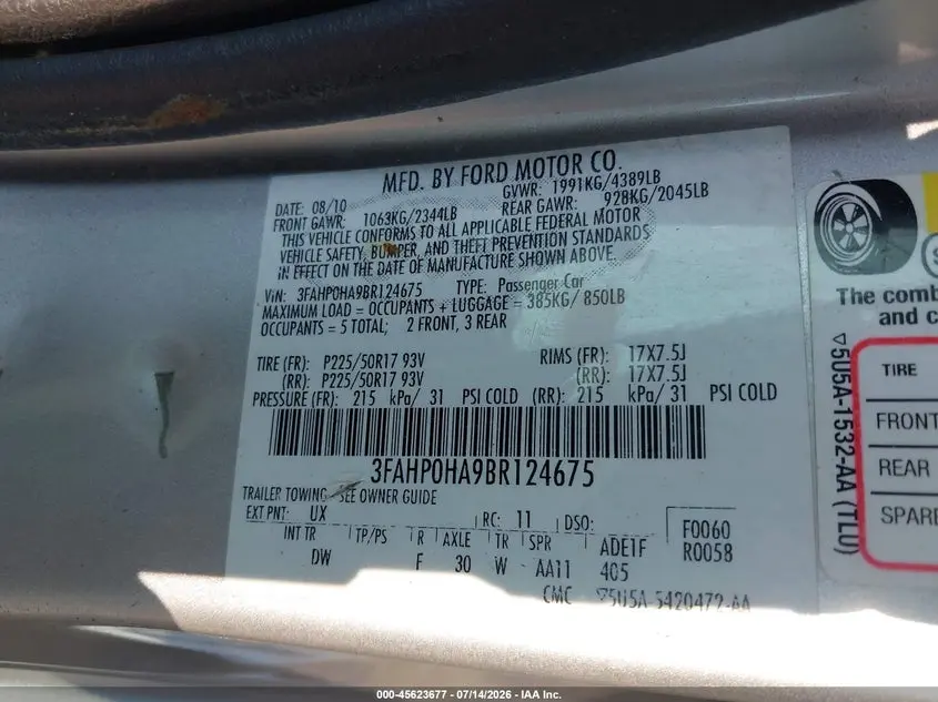 2011 FORD FUSION SE