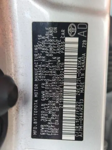 2016 TOYOTA COROLLA L  