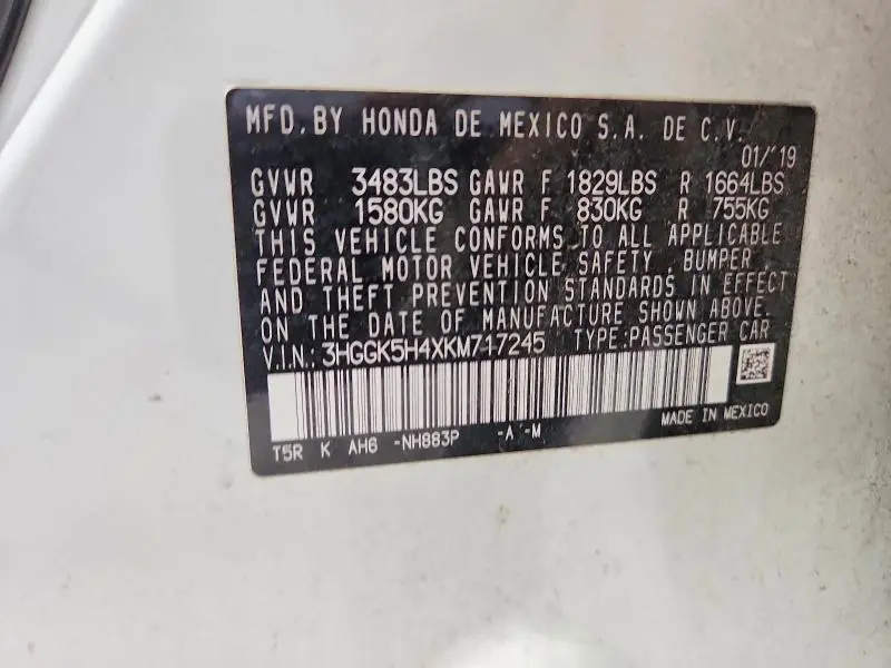2019 HONDA FIT LX  