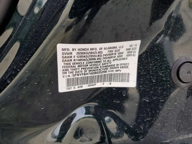 2016 HONDA PILOT EXLN  
