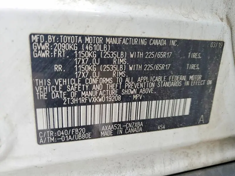 2019 TOYOTA RAV4 LE  