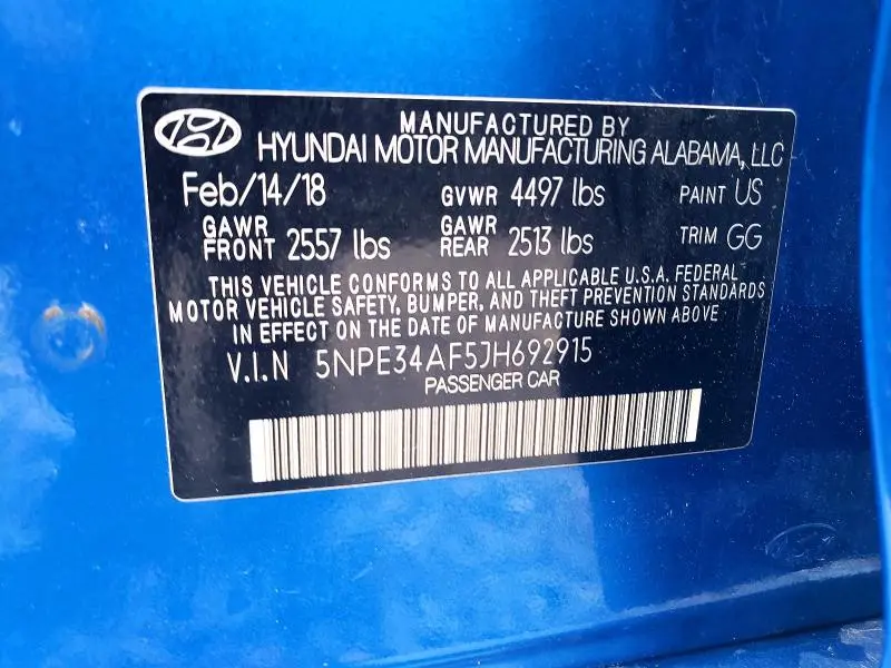 2018 HYUNDAI SONATA LIMITED  