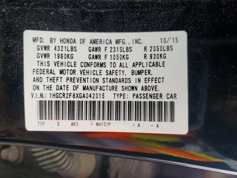 2016 HONDA ACCORD EXL  