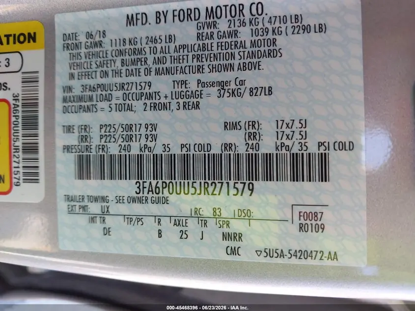 2018 FORD FUSION HYBRID S