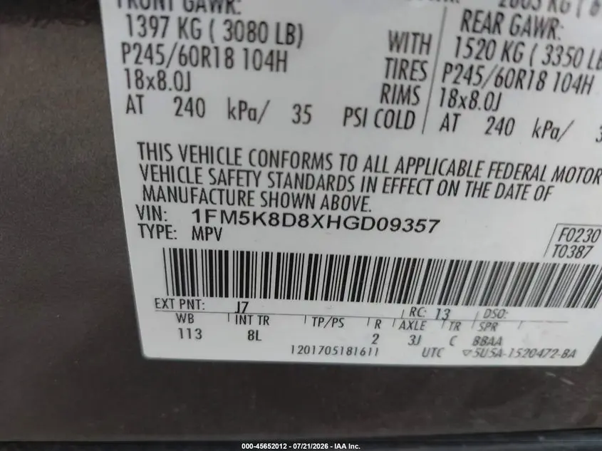 2017 FORD EXPLORER XLT
