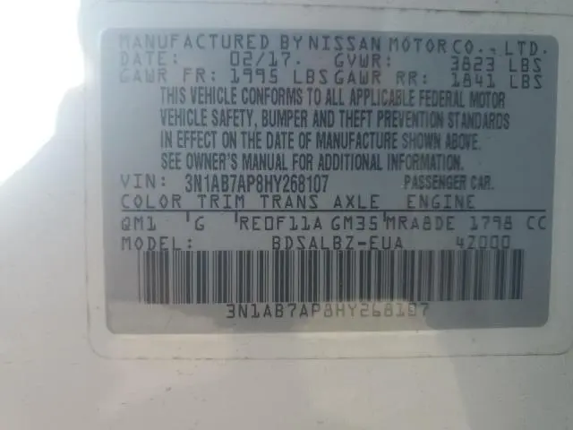 2017 NISSAN SENTRA S  