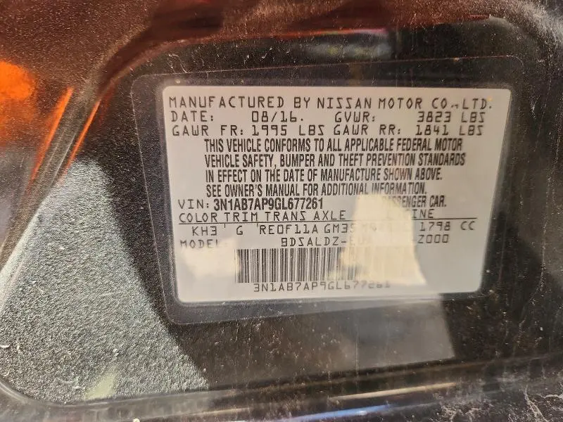 2016 NISSAN SENTRA SV  