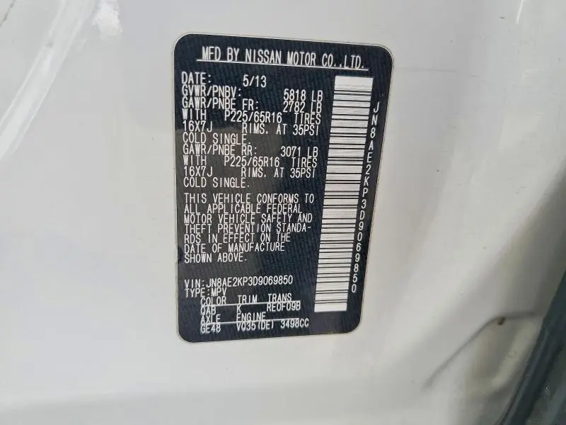 2013 NISSAN QUEST 3.5 S  