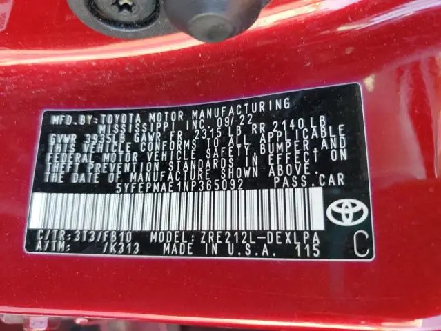 2022 TOYOTA COROLLA LE  