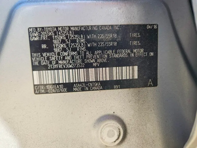 2016 TOYOTA RAV4 LIMITED  