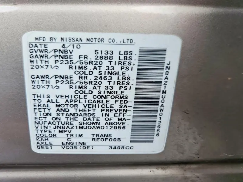 2010 NISSAN MURANO S  