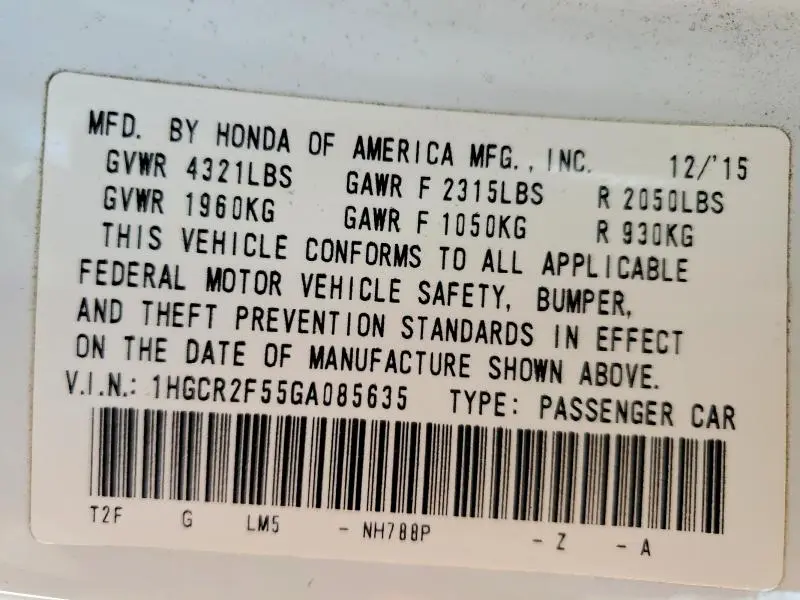 2016 HONDA ACCORD SPORT  