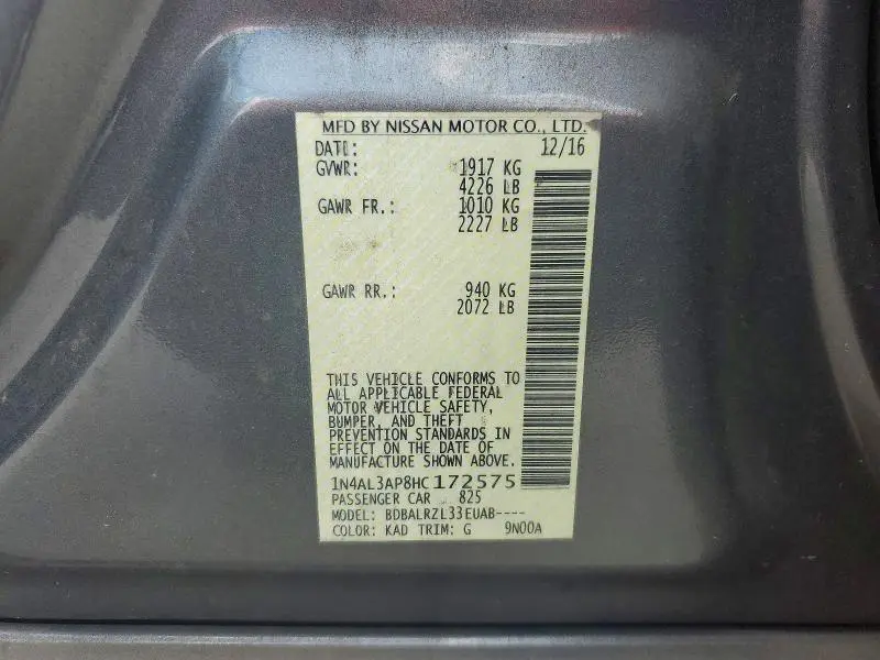 2017 NISSAN ALTIMA 2.5 SL  