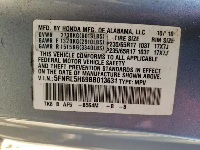 2011 HONDA ODYSSEY EXL  