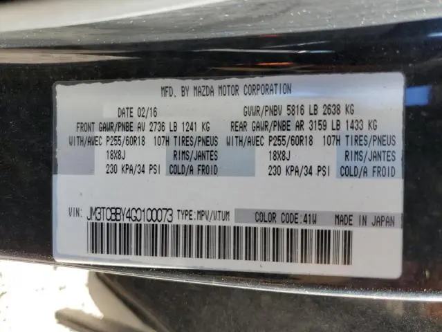 2016 MAZDA CX-9 TOURING  