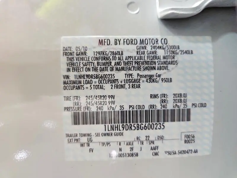 2011 LINCOLN MKS   