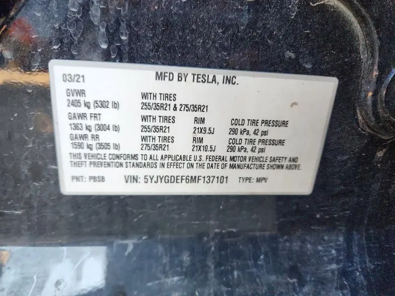 2021 TESLA MODEL Y   