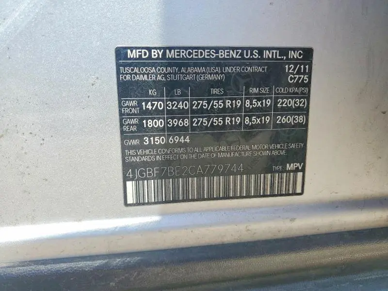 2012 MERCEDES-BENZ GL 450 4MATIC  