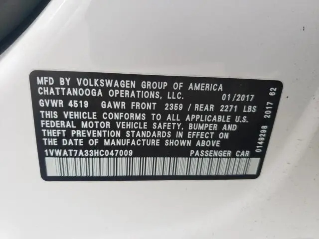 2017 VOLKSWAGEN PASSAT S  