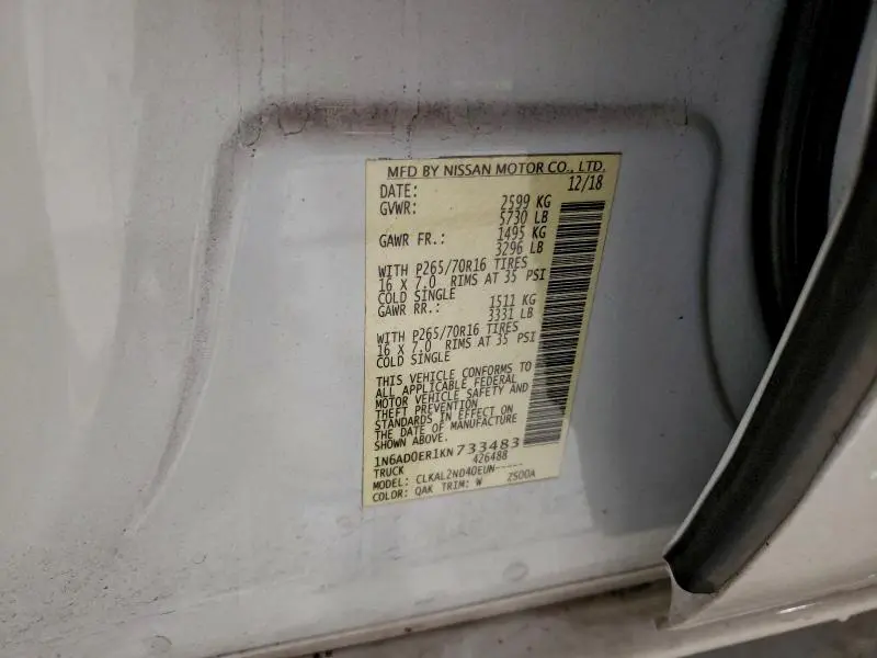 2019 NISSAN FRONTIER S  