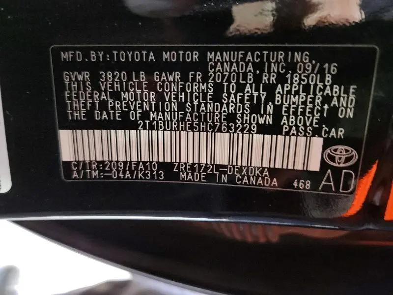 2017 TOYOTA COROLLA L  