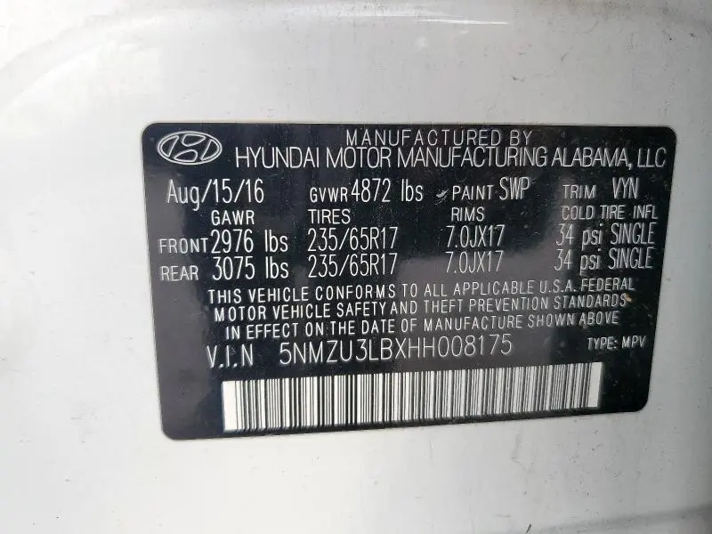 2017 HYUNDAI SANTA FE SPORT   