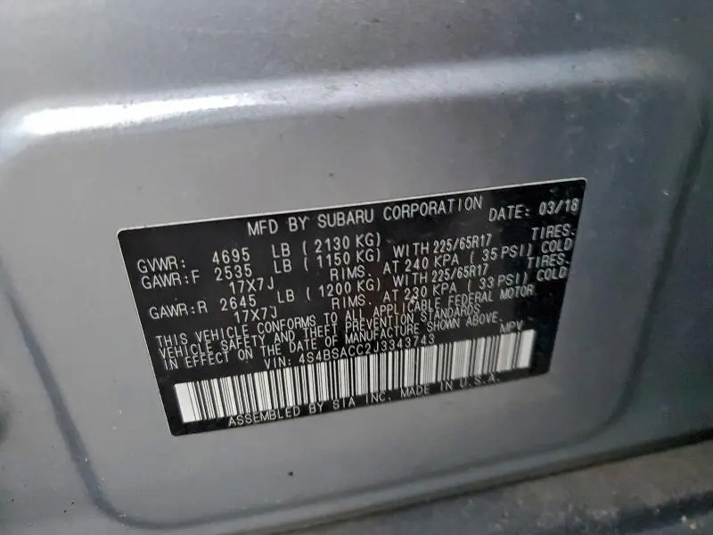 2018 SUBARU OUTBACK 2.5I PREMIUM  