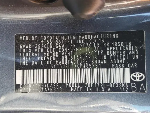 2016 TOYOTA COROLLA L  