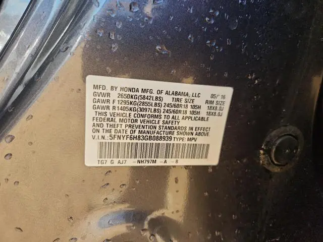 2016 HONDA PILOT EXL  