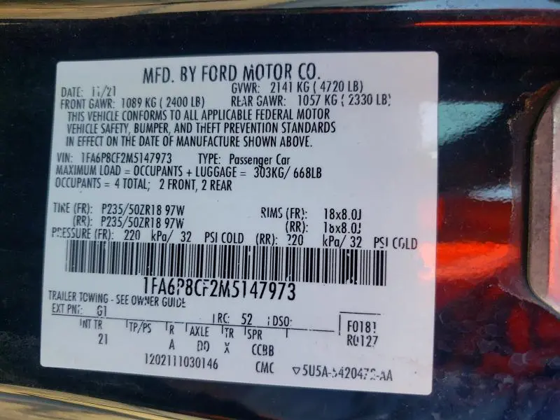 2021 FORD MUSTANG GT  