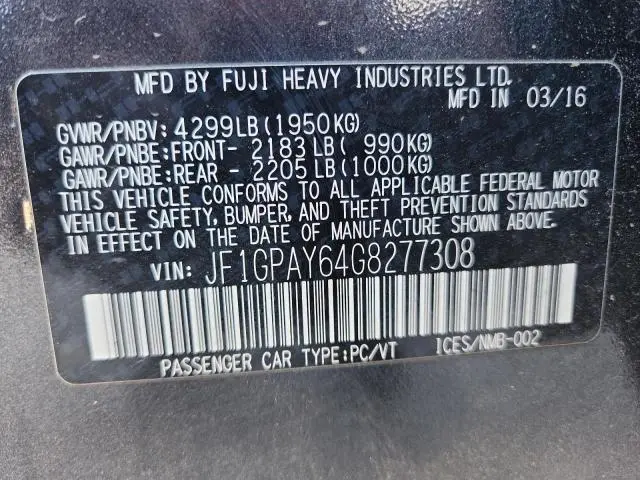 2016 SUBARU IMPREZA SPORT LIMITED  