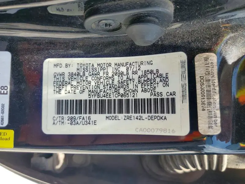 2012 TOYOTA COROLLA L  