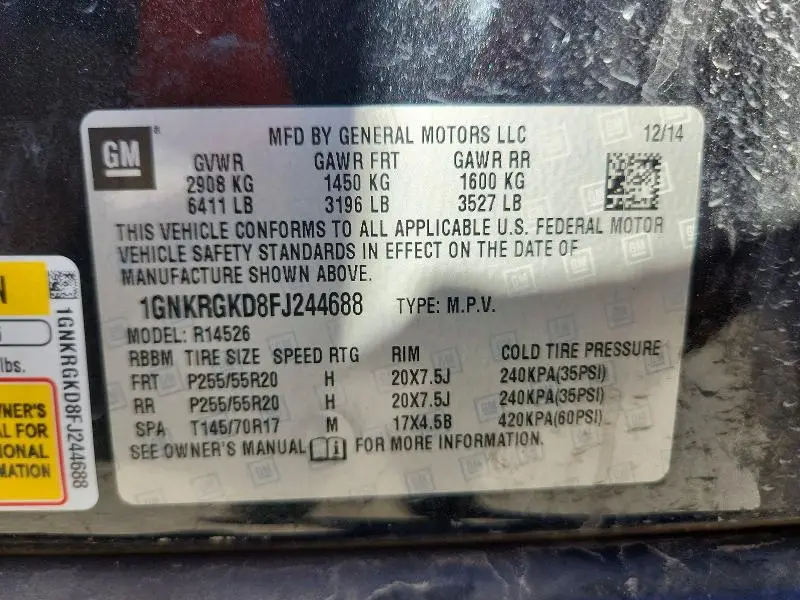 2015 CHEVROLET TRAVERSE LT  