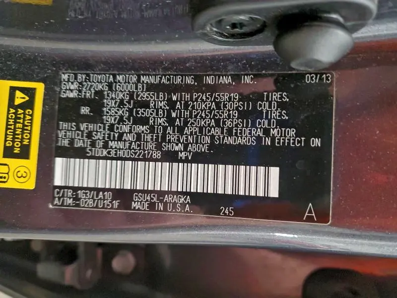 2013 TOYOTA HIGHLANDER LIMITED  