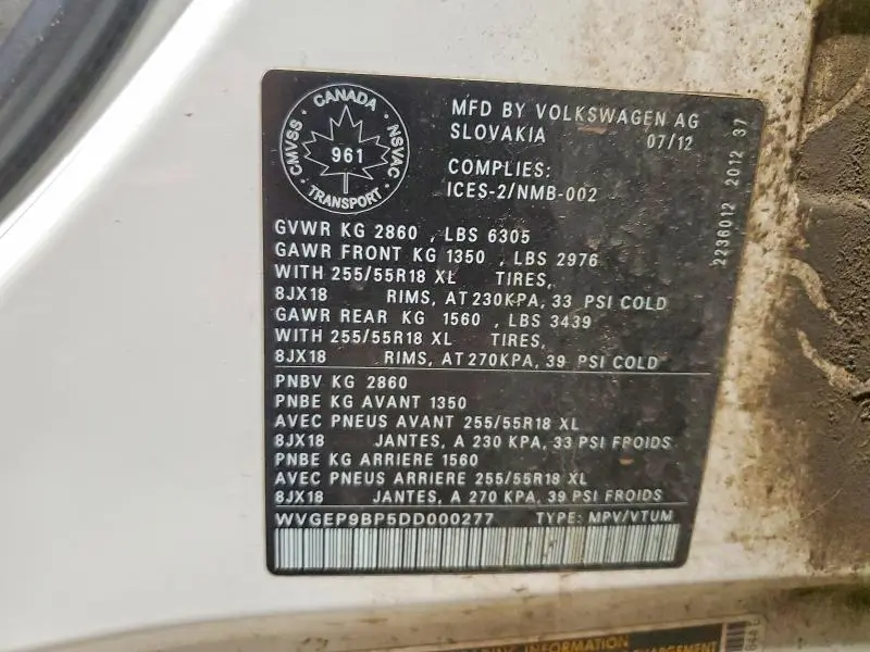 2013 VOLKSWAGEN TOUAREG V6 TDI  